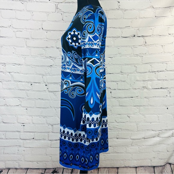 INC. INTERNATIONAL CONCEPTS PAISLEY BLUE DRESS SIZE (M) - Picture 5 of 7